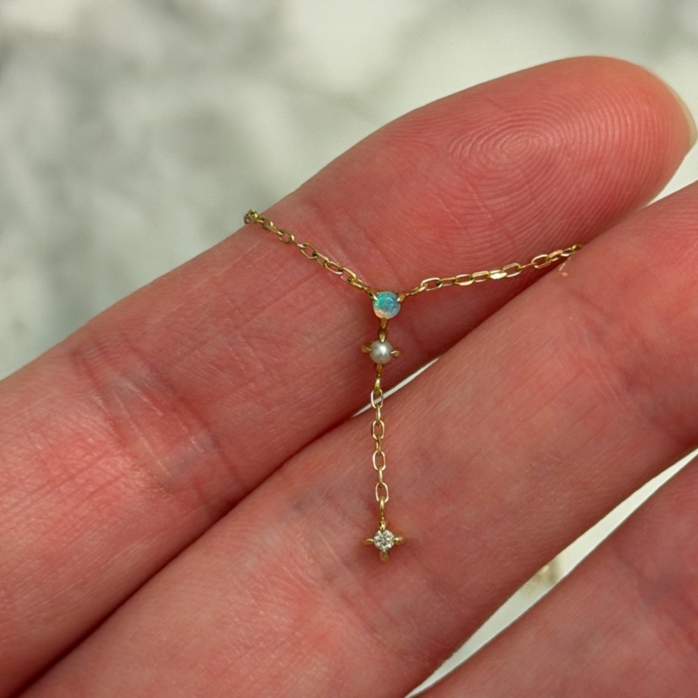 RARE Catbird Spring Fairy Opal Gold Necklace with Diamond Accent Lariat